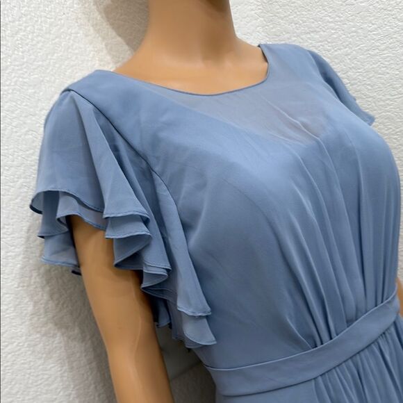 Azazie Blue Dress Maxi Scoop Neck Sheer Flutter Short Sleeve Maxi Dress Wedding - Picture 3 of 17